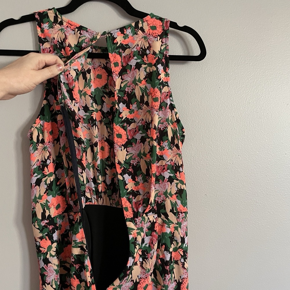 J Crew Merc Ruched Waist Dress Size 6‎ Neon Floral Flounce Sleeveless Fairy Soft - Picture 10 of 13
